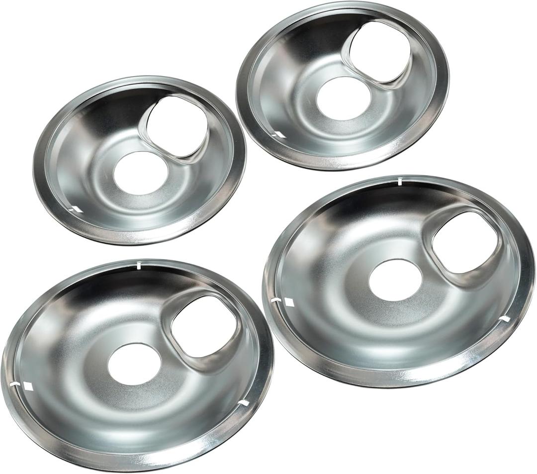Drip Pan Set for Electric Stoves, 4-Pack - Burner Covers, Includes 2 Large (8 Inch) & 2 Small (6 Inch) Replacement Drip Bowls