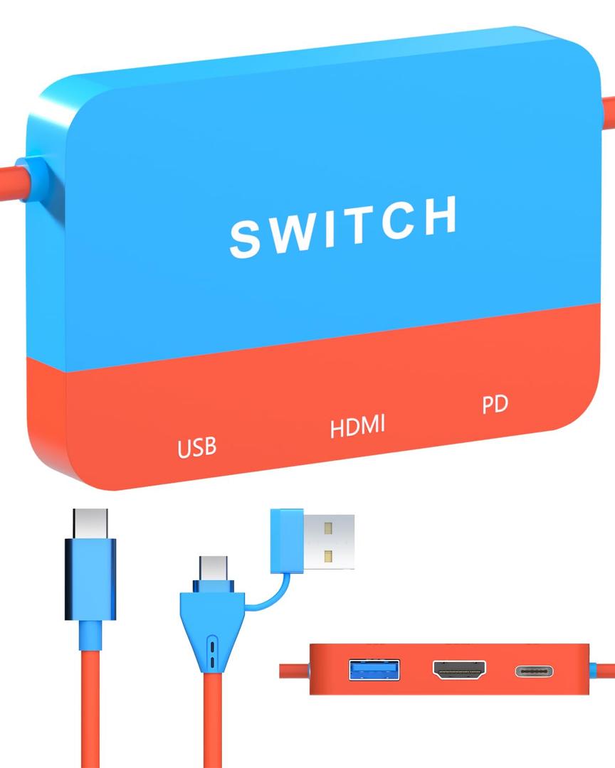 2 in 1 Switch TV Docking Station and Capture Card for Nintendo Switch, 1080P 60FPS, Recommended Uses for Switch/PC/Mac/iPad/Steam/OBS (Red and blue)