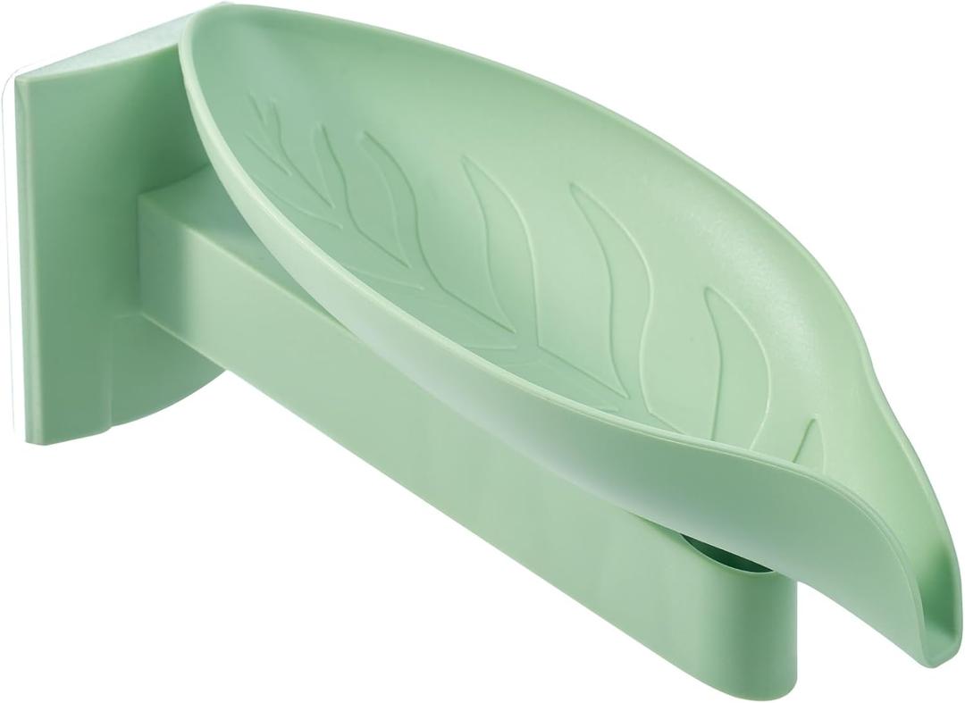 Leaf-Shaped Wall-Mounted Soap Holder with 3 Adjustable Drainage Positions & 180 Rotating Tray  Heavy-Duty Adhesive Backing, Space-Saving Soap Holder for Showers, Sinks, Green