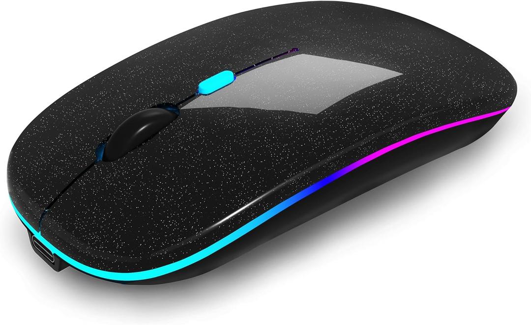 AIKOKOK Wireless Bluetooth Mouse, Rechargeable, Dual Mode Bluetooth 5.2 & 2.4G USB, LED Lights, Slim, Silent, Portable Computer Mouse for Laptop, PC, MacBook, iPad, Tablet (Pearl Black)