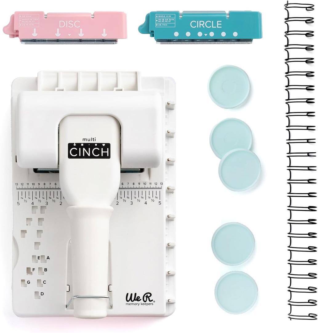 We R Memory Keepers Multi Cinch Kit (2 in 1 Circle & Disc) Book Binding Art Crafts Sewing Scrapbooking Journaling Printmaking Paper Craft Office Home Card Stock DIY Card Making Sticker Machine