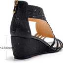 Women Wedge Sandals Sparkly Rhinestone Open Toe Fashion Dressy Sandals Evening Wedding Prom Shoes (Black, S)