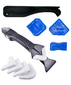 3 in 1 Silicone Caulking Tools（Stainless Steelhead）, Sealant Finishing Tool Grout Scraper, Reuse and Replace 5 Silicone Pads, Great Tools for Kitchen Bathroom Window, Sink Joint