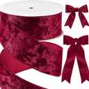 Yungyan 2.5" x 30 Yards Burgundy Crushed Christmas Velvet Ribbon, Wired Christmas Ribbon for Xmas Tree Topper Decor, Bows Making, Gift Wrapping, Garlands, Wreaths, Crafts, Outdoor Party Decor