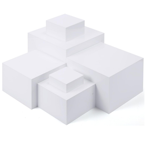Geelin 6 Pack Acrylic Risers for Display Acrylic Cube Boxes Risers Display Stands with Hollow Bottoms Decorative Stand for Jewelry Candy Table Decor 6 Sizes(White,3 to 8 Inch,Square)