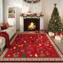 Rugcomf Christmas Area Rugs 8x10  Red Santa Claus Living Room Rug, Machine Washable Non-Slip Low Pile Holiday Carpet for Bedroom, Dining Room, Playroom, Office, Farmhouse