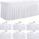 Outpain White Spandex Table Clothes for 8 Foot Rectangle Tables-6Pack 8FT Spandex Fitted Table Cover, Wrinkle Free Tablecloths with Skirt for Parties, Wedding, Birthday, Banquet, Festival