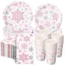 Pickmesh 250 Pcs Winter Wonderland 1st Birthday Decoration Snowflake Party Supplies Tableware Set Pink Silver Snowflake Disposable Paper Plates Napkins and Cups for 1st Birthday Baby Shower