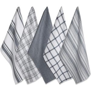 DII Assorted Woven, Kitchen Dishtowel Set, 18x28, Gray, 5 Piece