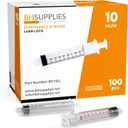 BH Supplies 10ml Luer Lock Tip Syringes (No Needle) - Sterile, Individually Wrapped - 100 Syringes