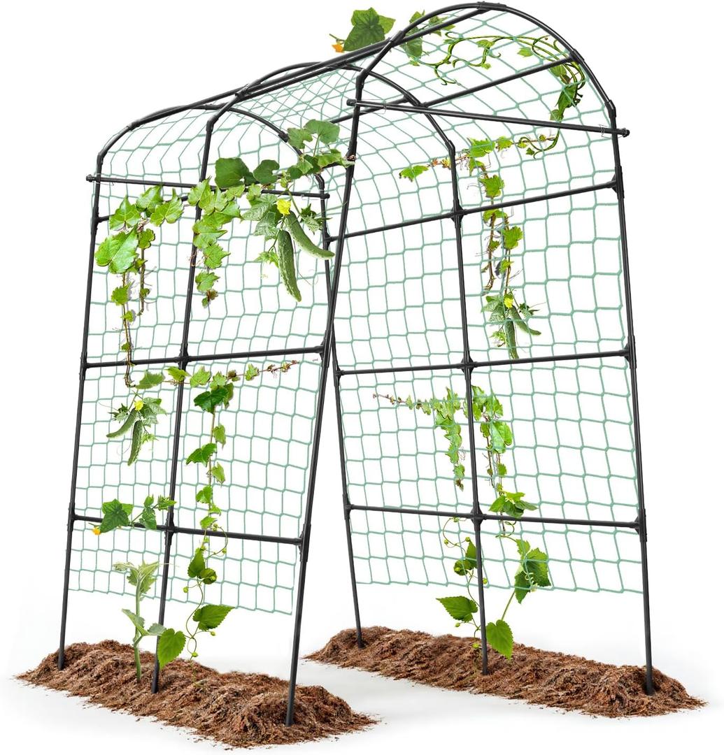Garden Arch Arbor Trellis for Climbing Plants Outdoor, 7.8 ft Extra Tall Cucumber Trellis Raised Bed Climbing Vine Plant Support, Grape Vegetable Tomato Peas Bean Trellis, Black