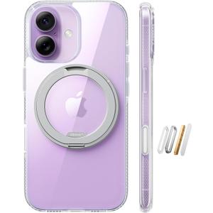 TORRAS 360 Magnetic Stand for iPhone 17 Case, [Rotatable Sturdy Kickstand][Fit for MagSafe][4X Mil-Grade Shockproof] Slim Transparent Phone Cover, Camera Button, Crystal Clear, Ostand O3 Fitness