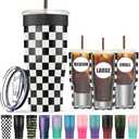 Universal Iced Coffee Sleeve - Insulated Double Wall Reusable Stainless Steel Holder Sleeves Insulator for Cold Drinks Fits Small Medium Large To Go Cups Gifts for Men Women Him Her (Black Checkered) 32oz