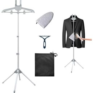 Foldable Garment Steamer Hanger Stand with Ironing Gloves, Adjustable Steamer Rack Included Lint Remover Storage Bag 2 Clips for Suits Shirts Coats Portable Travel Home Use