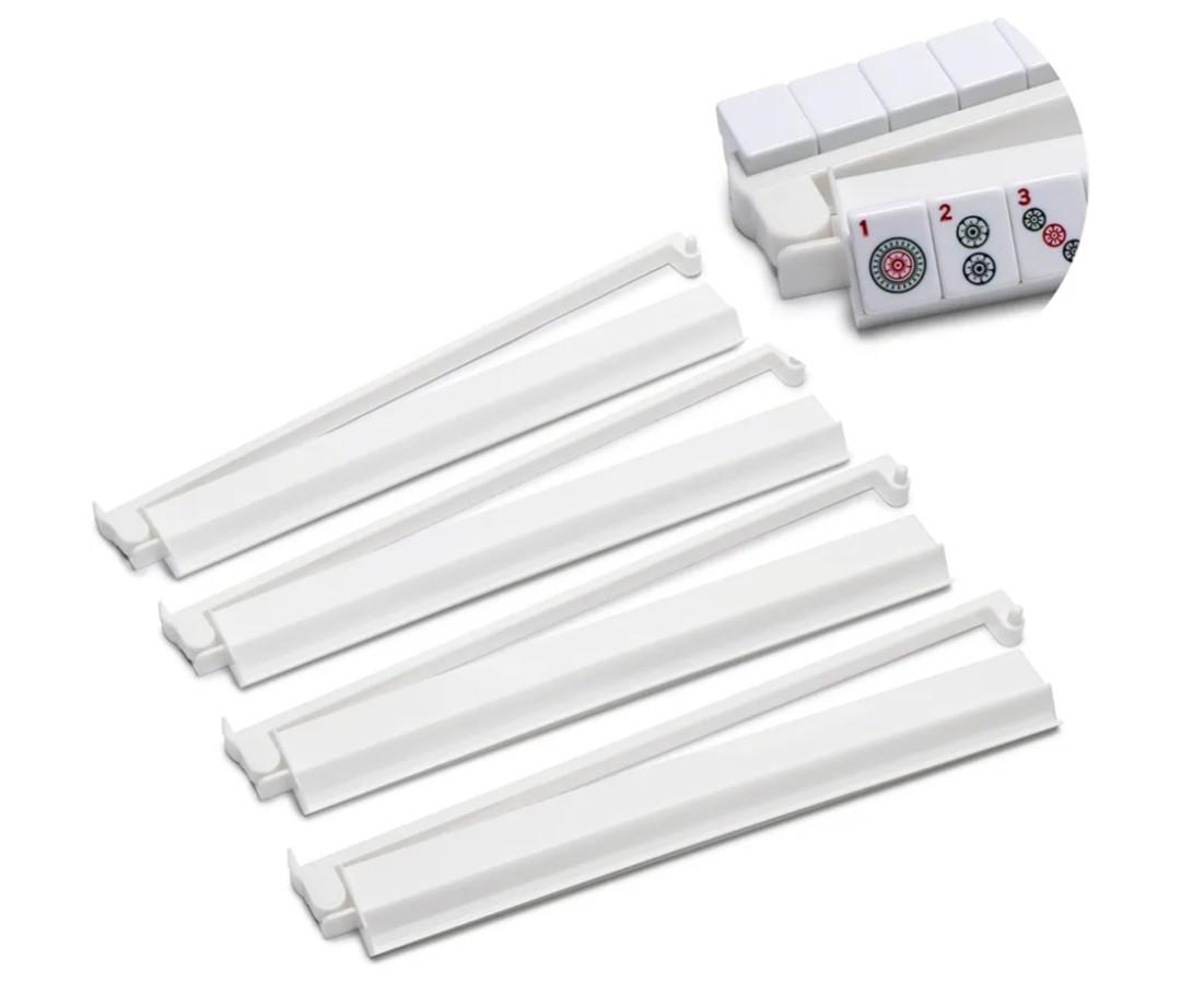 Mahjong Racks with Pushers, 4-Piece Set Convenient Rotating, Multi-Color Mahjong Accessories for Game Nights - White
