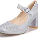 IDIFU Women's Candy Dress Mary Jane Shoes Low Block Heels Closed Round Toe Office Work Church Wedding Pumps (8)