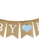 Baby Boy Burlap Banner  5" x 7" Pre-Assembled Jute Flags for Baby Shower & Gender Reveal with a Light Blue Heart