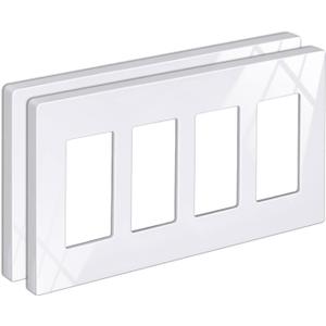 BESTTEN 2 Pack 4 Gang Screwless Decorator Wall Plate, USWP6 Gloss Snow White, Decor Switch Plate, Decorator Outlet Cover, Face Plate for Dimmer, GFCI, USB Receptacle, H4.69 x L8.35"