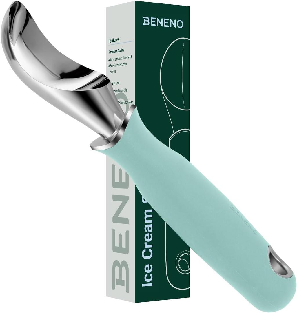 Beneno Heavy Duty Ice Cream Scoop - Upgraded Anti-Fracture Design, Comfortable Grip Long Handle, Effortless Scooping & Dishwasher Safe, Mint