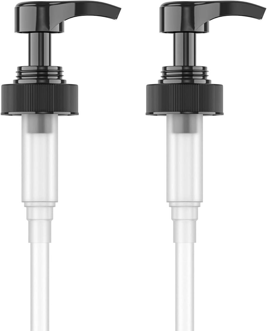 Gallon Pump Dispenser for Gallon Glass Jugs or Plastic Bottles - Compatible with Listerine Pump 1-1.5L Bottle Heavy-Duty for Snow Cone Syrup, Soap, Condiments, Detergent - Pack of 2 Black Pumps