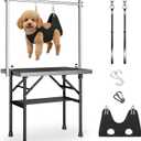 pickpiff Dog Grooming Table with Arm, 35.5" L×23.6" W x 30" H Foldable Heavy Duty Pet Grooming Station with Adjustable 33.5" Height Arm, Hammock & Nooses, Tray, Non-Slip Waterproof Tabletop