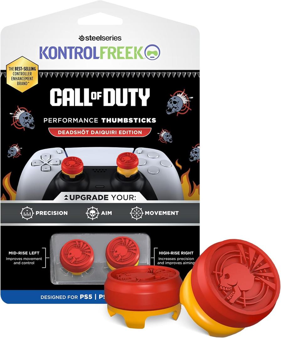 KontrolFreek Call of Duty Deadshot Edition Performance Thumbsticks for PlayStation 5 (PS5) and PlayStation 4 (PS4) | 1 High-Rise, 1 Mid-Rise | Red/Yellow