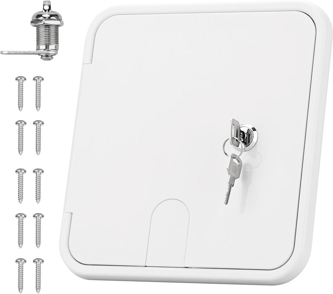 RVGUARD RV Access Door, RV Electric Cord Power Cord Hatch Cable Cover White for Hatch Cord Replacemet, 8-1/2" H x 8" W