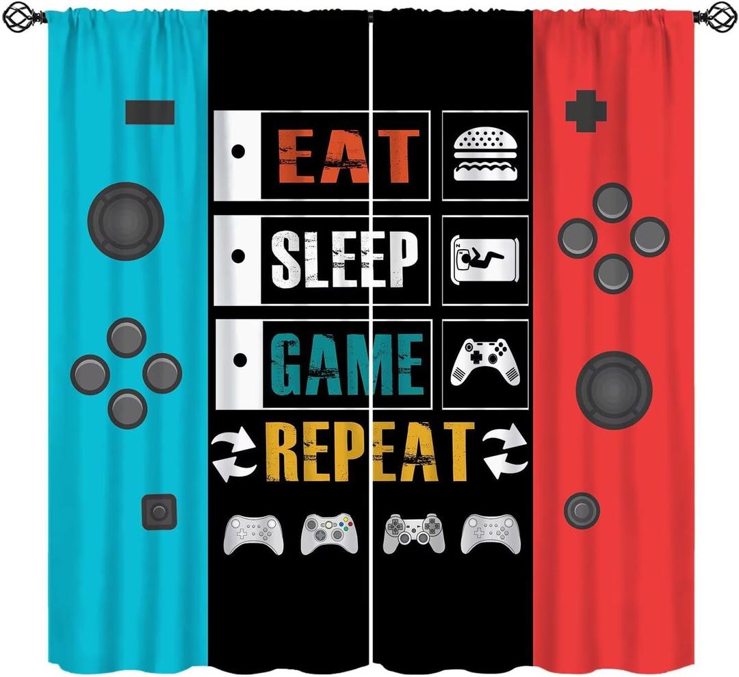 Kids Vintage Game Controller Curtains for Bedroom, Gaming Gamepad Window Treatment Gamer Room Red Blue Gamepad Window Drapes for Boys Girls Teens Man Living Room Playroom W42xL45in(Decor)