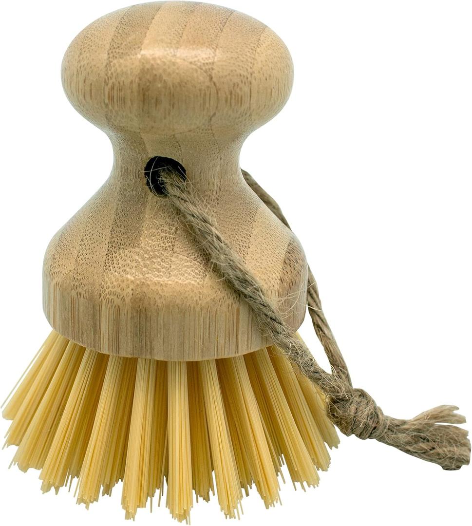 Bamboo Vegetable Palm Brush, Round Palm Scrubber for Pots, Pans: 1 Pack