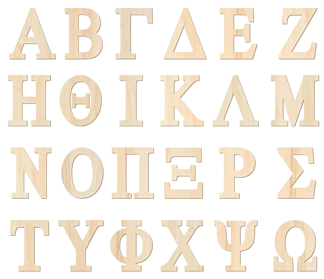 8 Inch 60 Pieces Wooden Greek Letters Crafts Unfinished Wood Greek Alphabets for Sorority/Fraternity/DIY Project/Learning/Wall Decor