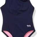 TYR Girls' Durafast Lite Ella Maxfit Swimsuit (Small, Navy)