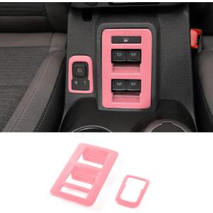 RAZPOY for Bronco Window Lift Switch Control Trim, 2PCS Center Console Rearview Mirror Adjustment Panel Cover Compatible with 2021-2026 Ford Bronco 4Door Interior Accessories, Pink