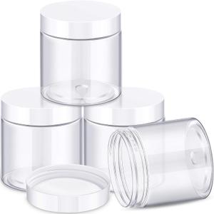 Patelai 4 Pieces Round Wide-mouth Leak Proof Plastic Container Jars with Lids for Travel Storage Makeup Beauty Products Face Creams Oils Salves Ointments DIY Making(8 Ounce,White)