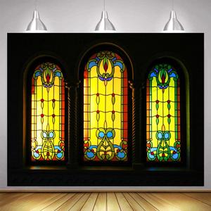 Vinyl 10x10ft Stained Glass Window Backdrop Colorful Window Glass Cathedral Photography Background Christian Religious Belief Church Event Decor Photo Booth Studio Props BJDJEM0159
