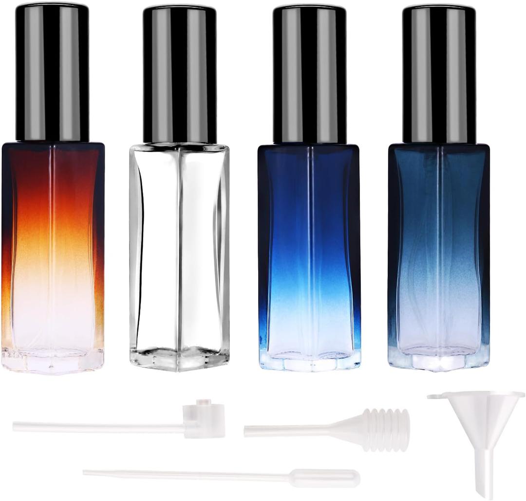 4-Pack Glass Perfume Spray Bottles - Refillable Travel Size Perfume Atomizer, Portable Leak-Proof Cologne Sprayer Kit with Funnel & Pipette for Toiletries Accessories