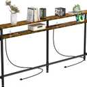 Keelian 78 Inch Double-Layer Narrow Console Sofa Table with 2 Power Outlets&4 AC Plugs&4 USB Ports, 4.9' Extension Cord Included, Behind Couch Table for Living Room/office Easy Assembly - Rustic Brown