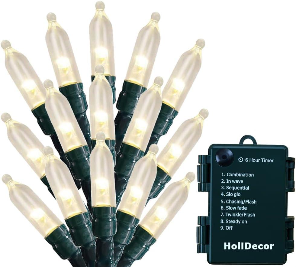 Christmas Lights - Battery Operated String Lights 50 Count Clear LED Mini Lights 8 Modes Mini Light Set with Timer for Xmas Tree Wreath Party Indoor Outdoor Decor, Waterproof, Warm White