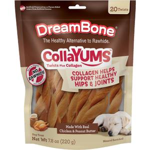 3 x DreamBone CollaYUMS Twists Plus Collagen Rawhide-Free Dog Treats, 20 Count (EXP 01/22/28)