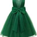 JerrisApparel Flower Girls Dress Wedding Satin Dresses Princess Birthday Party Prom Ball Gown (6-7 Years, Emerald Green)