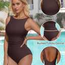 SUUKSESS Women One Piece Ruched Swimsuit Tummy Control Backless Bathing Suit (Brown, XL)