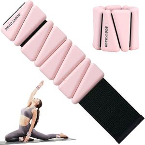 BECOJADDE Ankle Weights Set of 2 (1 lb/2 lb/3 lb Each) Adjustable Wrist Weights for Women Men Wearable Arm Leg Weight for Pilates, Running, Walking, Workout, Yoga, Cloud Pink