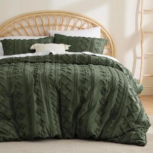 Bedsure Boho Twin Duvet Cover - Tufted Duvet Cover Twin Size for All Seasons, 2 Pieces Soft Shabby Chic Embroidery Boho Bedding, Comforter Not Included (Olive Green, 68" x 90") (Twin/Twin XL (68" x 90"), 09 - Olive Green - Elegant (No Comforter))
