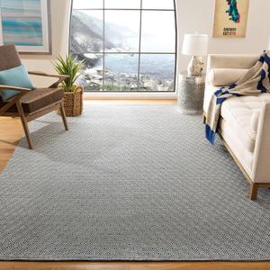 SAFAVIEH Montauk Collection Area Rug - 9' x 12', Ivory & Navy, Handmade Flat Weave Cotton, Ideal for High Traffic Areas in Living Room, Bedroom (MTK515E)