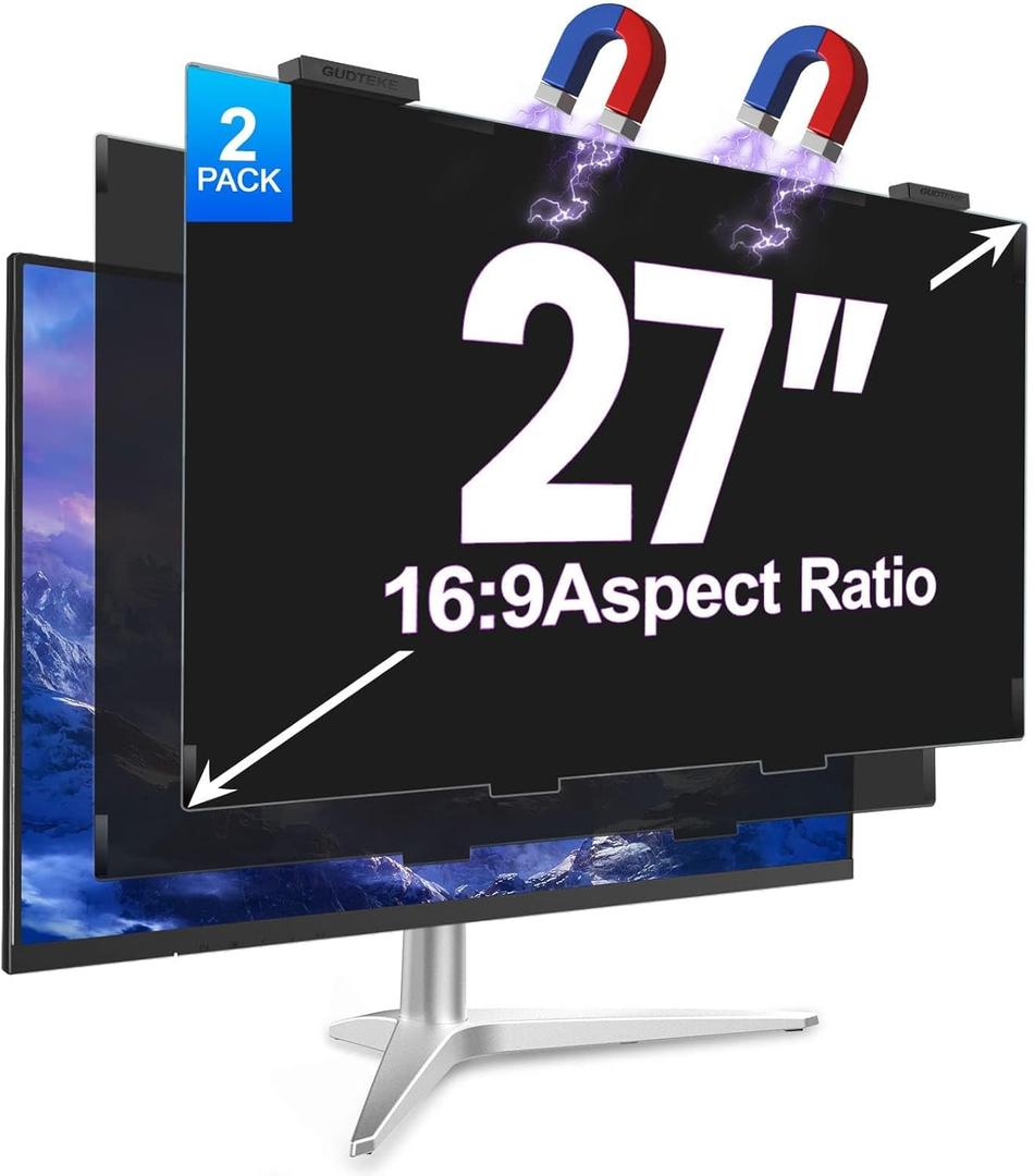 2Pack Magnetic 27 Inch Privacy Screen for Computer Monitor 16:9 Aspect Ratio, Hanging Removable Anti-Blue/Glare Protector Film, Anti Spy Desktop Security Private Filter 27in
