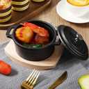 2 Sets 20 oz Dutch Oven Pot with Lid and Wooden Base Pre Seasoned Cast Iron Casserole Mini Cast Iron Pot Round Cocotte with Handle Heavy Duty Casserole Dish for Grill Oven Black