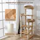 Wooden Cat Tree for Indoor Cats, 62-Inch Tall Cat Tower with Scratching Post for Large Cats, Solid Wood Cat Condo with Handwoven Basket, Modern Cat Tree Tower with Hammock, Easy to Clean