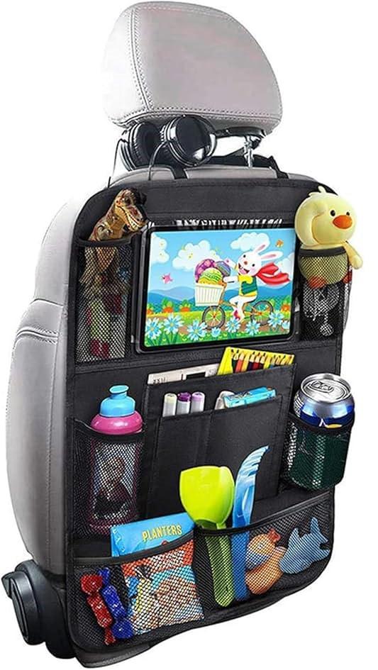 Car Backseat Organizer with table Tray, 9 Storage Pockets Backseat Car Organizer with Tablet Holder, Back seat Organizer for Kids Road Trip Essentials Travel (1Pack)
