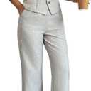 SOLY HUX Women's 2 Piece Outfits V Neck Button Down Vest Tops and High Waisted Pants Set Office Work Suit (L)