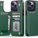 Goodon for iPhone 13 Pro Max Case Wallet - Flip Folio Leather Cover with Trendy Design, 4 Card Slots & Kickstand Function, Stylish Protective Phone Case for Women and Girls - Dark Green