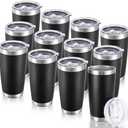 Cool Yoleb 20 oz Tumblers Bulk Stainless Steel Tumbler with Lid Double Wall Vacuum Insulated Coffee Mug 20oz Powder Coated Cup for Hot and Cold Drinks, Black, 12 pack